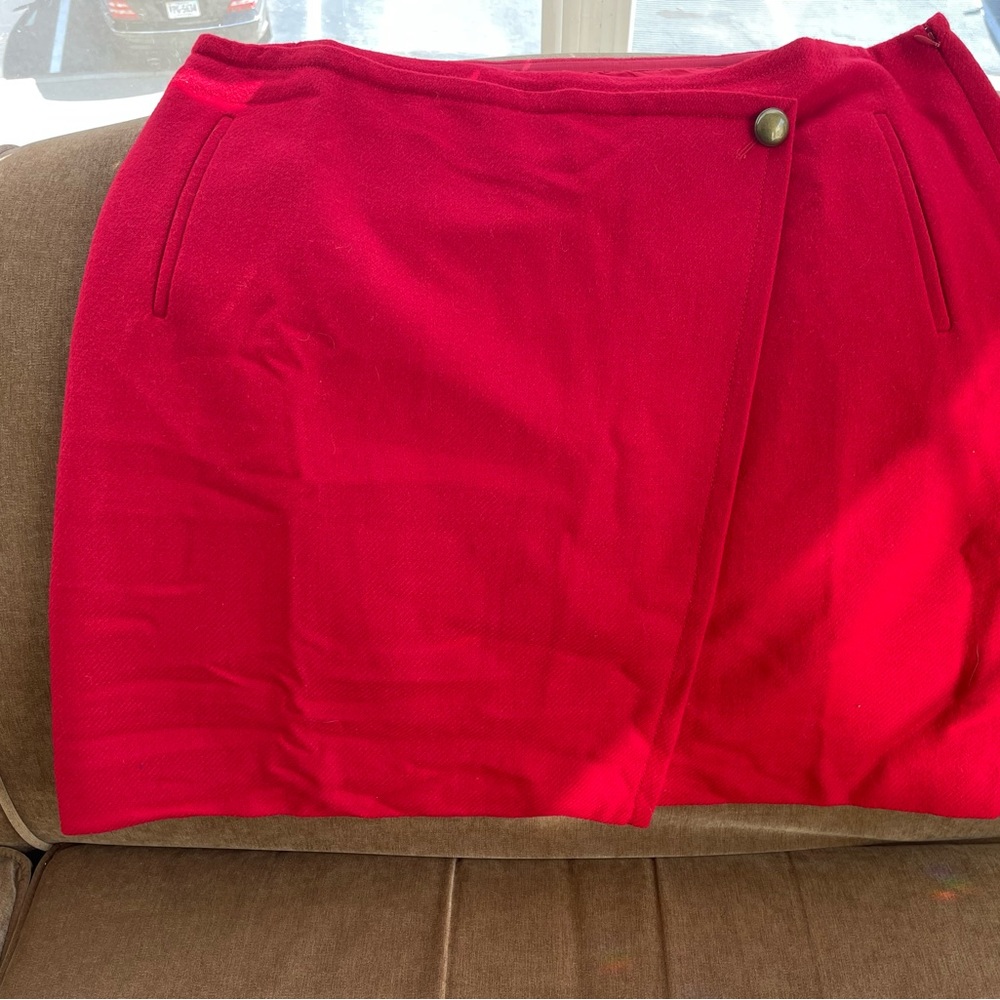 Talbots Women’s Wool-Blend A-Line Red Lined Skirt w/Faux Front Wrap Size 20